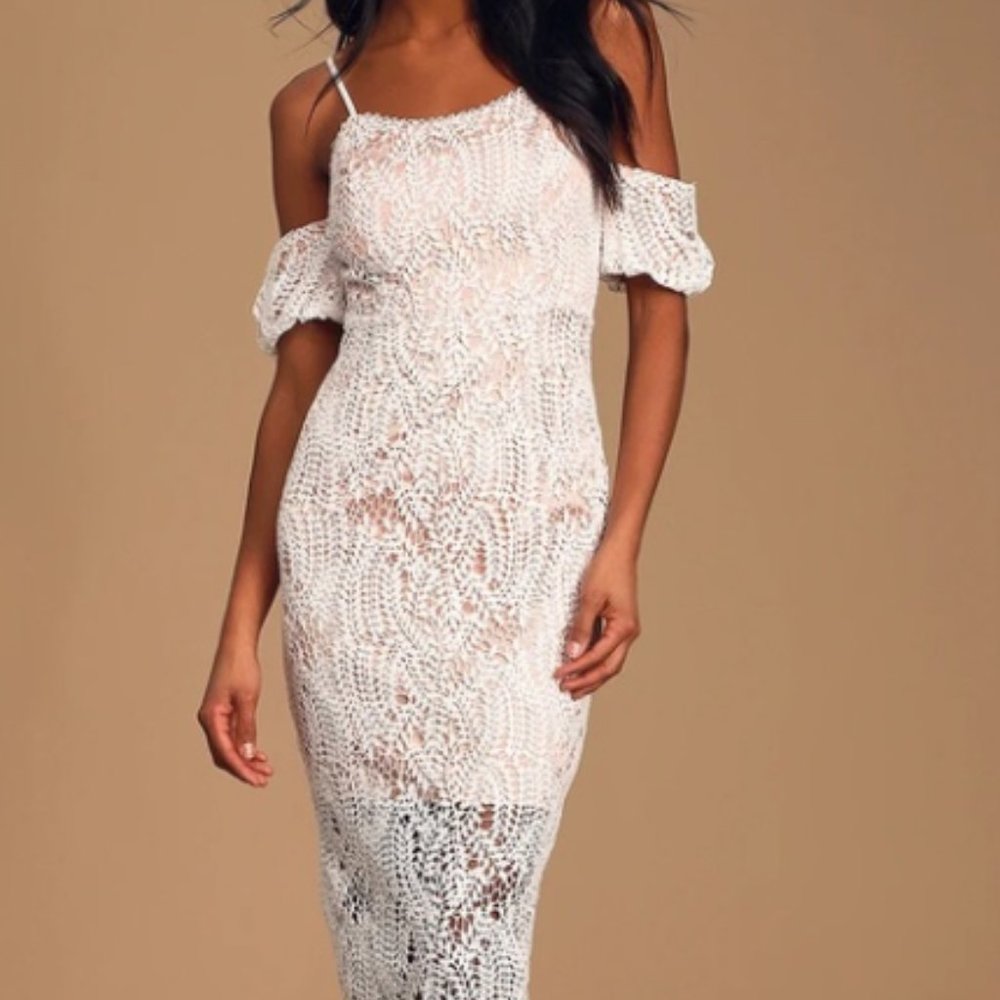 LULUS Entranced by You White Cold Shoulder Dress - Size: Large